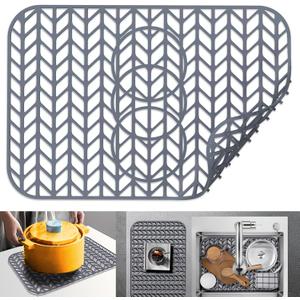 Sink Protectors for Kitchen Sink 12" 13" 16" 18" 19" 24" 26" 28" 29" 30" Silicone Sink mat| Silicone Kitchen Sink Mat Grid for Bottom of Farmhouse Stainless Steel(19"x13"Gray)