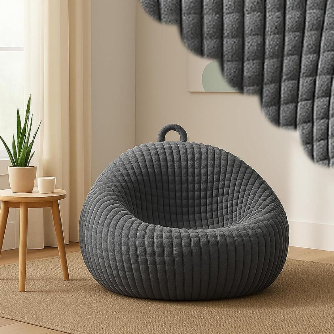 Honeydak Bubble Faux Fur Stuffed Animal Storage Bean Bag Chair Cover (No Filler), Bubble Plush Stuffed Bean Bag Chair Cover Without Filling for Home Bedroom Decor Organizing(L,Dark Gray)