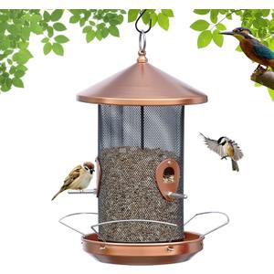 Large Bird Feeders for Outside: 12.6inch Metal for Outdoors Hanging with Copper for Garden Yard Outside Decor Cardinal Finch - Gardening Gifts for Women Men
