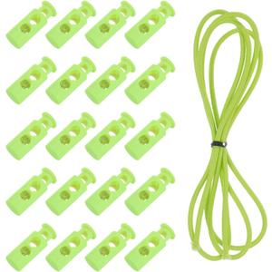 uxcell 40 Pcs Double Hole Cord Locks with 39Inch Elastic Shock Cord, Plastic Spring Toggle Stopper Clip with Stretch String for Shoelaces Drawstrings Paracord, Light Green