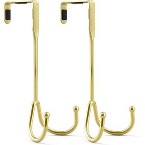 BAKON Metal Over The Door Hooks2-Piece Set of Double Hook Organizer Hanger, Ideal for Hanging Coats, Hats, Towels, and Bags (Gold)