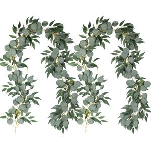 RECUTMS 2Pack Artificial Eucalyptus Garland with Willow Leaves 6Feet Fake Hanging Plant Silk Eucalyptus Willow Leaves Ivy Garland Faux Greenery for Indoor Outdoor Wedding Party Home Table Arch Decor