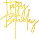 Gold DIY Happy birthday Cake Topper Acrylic Happy Birthday Cake Sign Party Decorations Supplies(Gold 1)