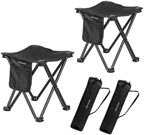 Zaboro Triple Tree 2 Pack Folding Camping Stool, 13.8 Inch Small Portable Lightweight Stool with Side Pocket, Foot Stool with Carry Bag for Hiking, Fishing and Beach, Hold up to 400lbs, Black
