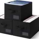 GRANNY SAYS Shelf Storage Bins, Fabric Storage Baskets for Closet and Clothes, Collapsible Storage Boxes with Handles, Decorative Storage Containers for Bedroom, Black, Large, 3-Pack (Medium)