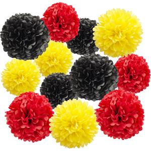 Aimto 12pcs Red Yellow and Black Paper Pom Poms Decorations for Party Ceiling Wall Hanging Tissue Flowers Decorations - 3 Colors of 12 Inch, 10 Inch.