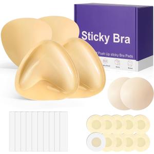 Sticky Bra Push Up Bra for Large Breasts - Double Sided Adhesive Bra, Waterproof for Swimwear (2 Pack, Nude)