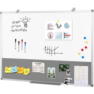 Combo Dry Erase Bulletin Board Wall Mounted Whiteboard and Pin Board Vision Board for Home Kitchen School Office College,Whiteboard & Felt Gray,36x24inches