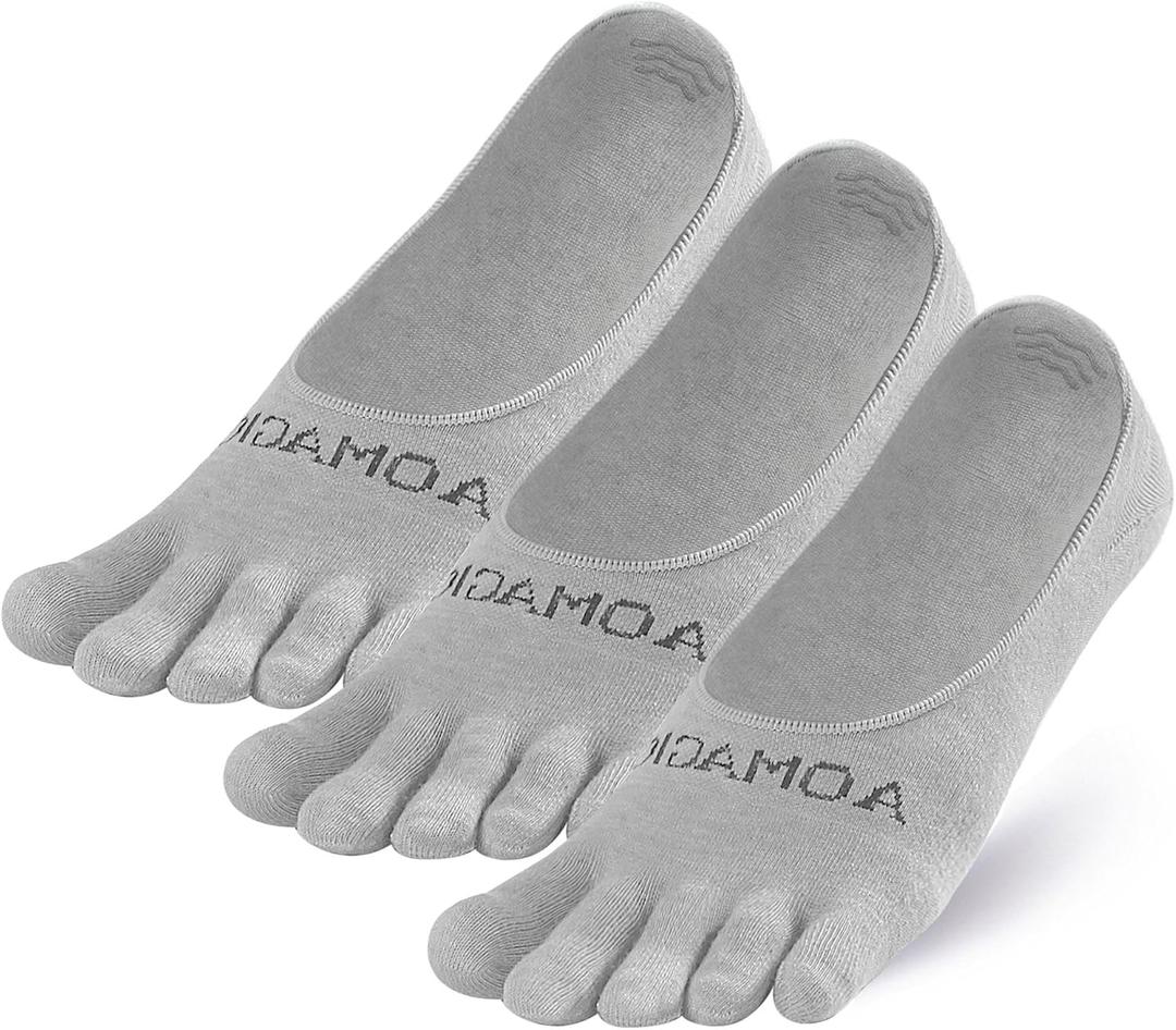 Toe Socks Women Low Cut No Show Socks Non-Slip Invisible Ankle Sock Liner Five Finger Sock (3 Pack) (Gray), Large