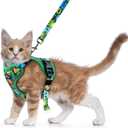 Halypet Cat Harness and Leash Set for Walking, Escape Proof Adjustable Vest Harness with 3-in-1 Integrated Buckles, Easy Control Soft Breathable Mesh with Reflective Strips for Cats, S Green Monster