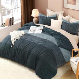 Litanika Fluffy Fleece Twin Comforter Set, 2 Pcs Haze Blue Stripe Bed Set | Luxury Soft Plush Fuzzy Soft Fluffy Lightweight Breathable Bedding with Pillowcases Warm Shaggy Faux Fur Fabic All Season