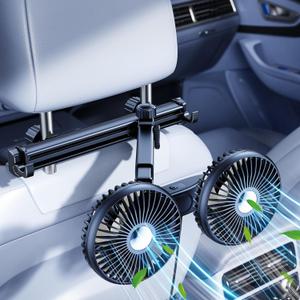 Long Arm Dual Head Car Cooling Fans for Back Seat for Kids, Usb 5V/ 12V /24V Car Backseat Headrest Fan for Baby Rear Facing, Car Seat Cooler That Blow Cold Air for Vehicles Sedan Suv Without Ac