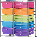 Giantex 15 Drawer Rolling Storage Cart Tools Scrapbook Paper Office School Organizer, Multicolor