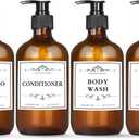 4 Pack 16.9 Oz Shampoo and Conditioner Hand Soap Dispenser Refillable Pump Bottles with Waterproof Labels (Amber)