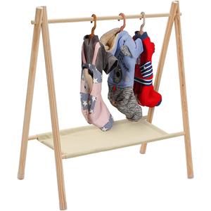 Garment Rack for Pets/Dolls/Baby, Hanger Rack, Dress up Storage, Clothes Organizer, Wooden (Beige, Large)