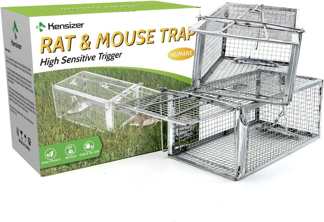 Kensizer 2-Pack Animal Humane Live Cage Trap That Work for Rat Mouse Chipmunk Mice Voles Hamsters and Other Small Rodents, Trampa para Ratones, Catch and Release (Medium (Set of 2))