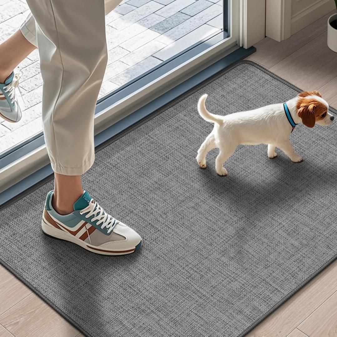 LEKEEPGO Ultra Thin Indoor Door Mat 17"x29", Low-Profile Door Mat Indoor Entrance, Non Slip Rubber Backing Inside Doormat Washable Welcome Front Entryway Dirt Trapper Entry Mat, Grey