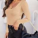 REORIA Womens Basic Sexy Square Neck Double Lined Long Sleeve Bodysuit Tops Jumpsuits (XXL)