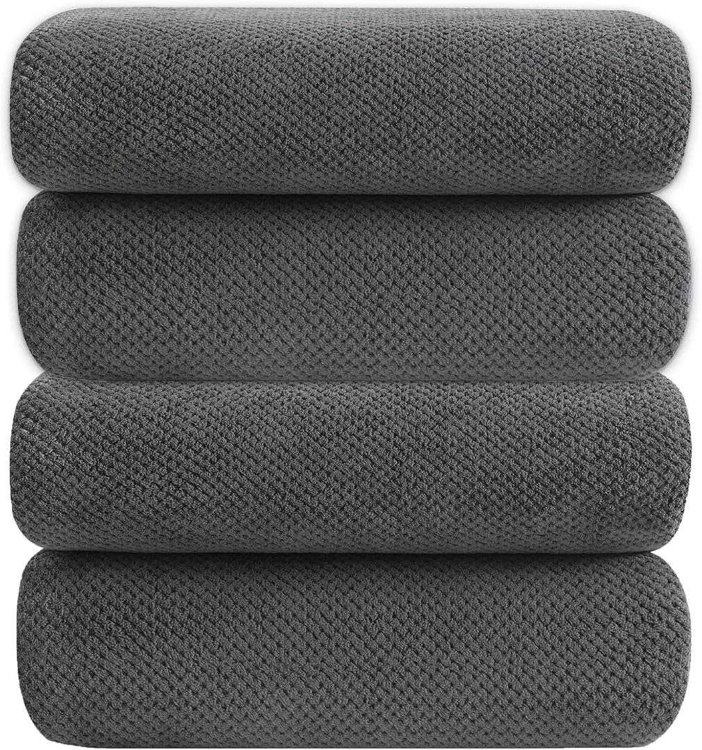 YTYC Towels,29x59 Inches Extra Large Bath Towels for Bathroom Super Soft Quick Dry Light Weight Waffle Microfiber Shower Towels 80% Polyester 20% Nylon (Charcoal,4 Piece)