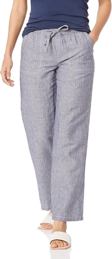 Amazon Essentials Womens Linen Blend Drawstring Relaxed Fit Wide Leg Pant (Medium, Grey Vertical Stripe)