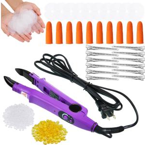 Lothee Fusion Hair Extension Heat Iron with Keratin Beads, Fusion Glue Protector, Template Hair Clips, Heat Insulation Sheets and Finger Gloves (Purple, 50g Bags)