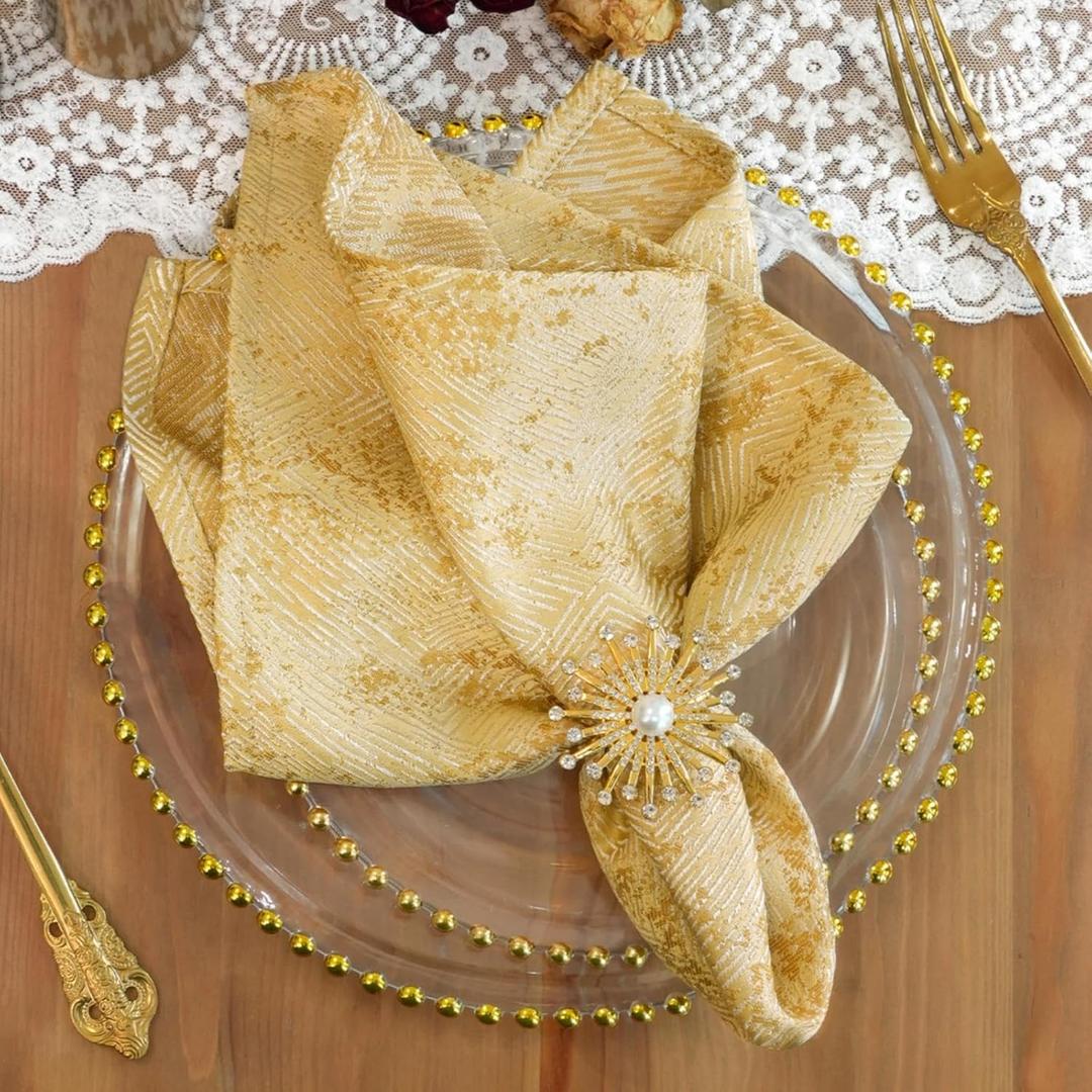 Dinner Cloth Napkins Set of 6, Cotton Polyester Blend Premium Quality, Washable, Soft, Reusable Jacquard Gold Napkins for Wedding, Parties, Thanksgiving, Everyday Use - Gold