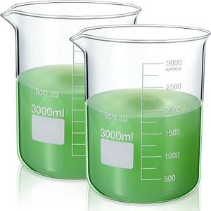 2 Pcs 3000ml Beaker 3.3 Borosilicate Glass Beakers Lab Beakers Griffin Low Form Beaker Measuring Cups with Scale Graduation for Laboratory School Projects Science Themed Party Daily Use