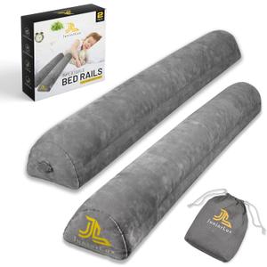 Inflatable Bed Rails for Toddlers & Kids (2-Pack) | Portable Blow-Up Travel and Home Bed Bumpers Non-Slip Safety Guard for King, Queen, Full Sizes, Grey