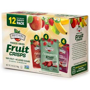 Brothers All Natural Freeze Dried Fruit Crisps, Variety Pack, 12 Single Serve Bags, Fuji Apple, Strawberry, Banana Strawberry, Made with 100% Fruit, Gluten Free, Soy Free, Vegan, Healthy Snack, Best By 12/01/2027, Pack Of 2