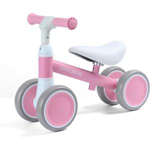 COOLBEBE Baby Balance Bike for 1 Year Old Boys Girls Gift, 2 Year Old Toddler Balance Bike with 4 Silent Wheels, One Year Old Birthday Gift Children for 12M-36M Pre-School (Pink)