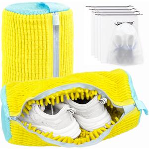 Shoe Washing Machine Bag,Laundry Shoe Bag for Washer and Dryer,Reusable Shoe Cleaning Bag for Sneakers,Tennis Shoes,With Self-locking Zipper, Microfiber Inside,Include Shoe Bag (Pro Yellow - 2 Pack)
