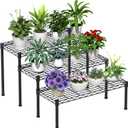 Xiofio 3 Tier Ladder Potted Multiple Plants For Indoor And Outdoor Plant Stands, Adjustable Shelves And Multifunctional Plant Racks Suitable For Living Room, Balconies And Gardens (Black)