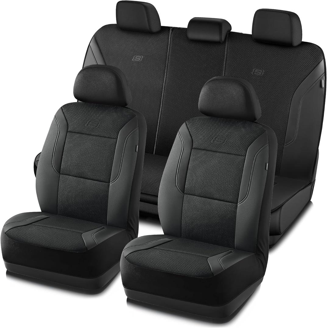 Skechers Memory Foam Car Seat Covers, Air Cool Mesh Thick Seat Covers, Airbag Compatible Car Seat Cover, Automotive Comfort Protection for Most Cars, Vans, Trucks, SUVs, Black