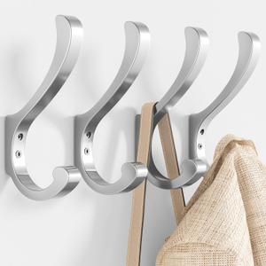 Coat Hooks Wall Mount for Hanging - Large Heavy Duty Backpack Hooks for Wall, Hold up to 30 lbs, Big Hanger Hooks for Towels, Purses, Clothes, Mudroom, Bathroom, Door, Silver, 4 Pack Coat Hooks Wall Mount for Hanging - Large Heavy Duty Backpack Hooks for Wall, Hold up to 30 lbs, Big Hanger Hooks for Towels, Purses, Clothes, Mudroom, Bathroom, Door, Silver, 4 Pack