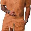 SOLY HUX Men's 2 Piece Shorts Sets Casual Beach Outfits Short Sleeve Button Down Hawaiian Shirt Sets (Plain Orange) L