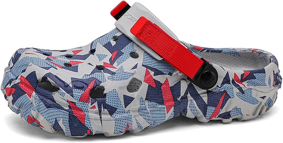 YUKTOPA Men's Clogs Outdoor Athletic Sports Sandals Adult Slip On Garden Shoes Summer Water Beach Shoes Casual Slippers Lightweight Breathable Non Slip (13, Grey/Red 577)