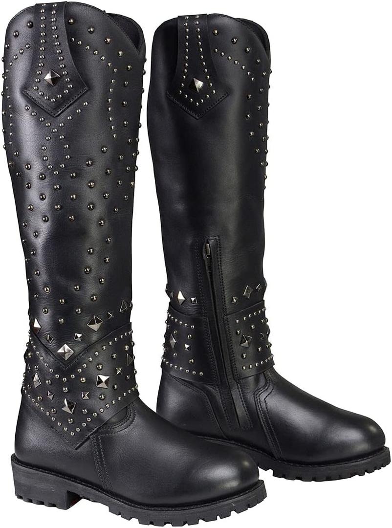 Milwaukee Leather MBL9371 Women's Black 18-Inch Leather Studded and Riveted Western Style Motorcycle Boots - 7.5