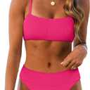 ANRABESS Womens Bikini Sets, High Waist Tummy Control Swimsuits,Ribbed Textured 2 Piece Bathing Suits,Cheeky Beach Swimwear (Medium, Hot Pink)