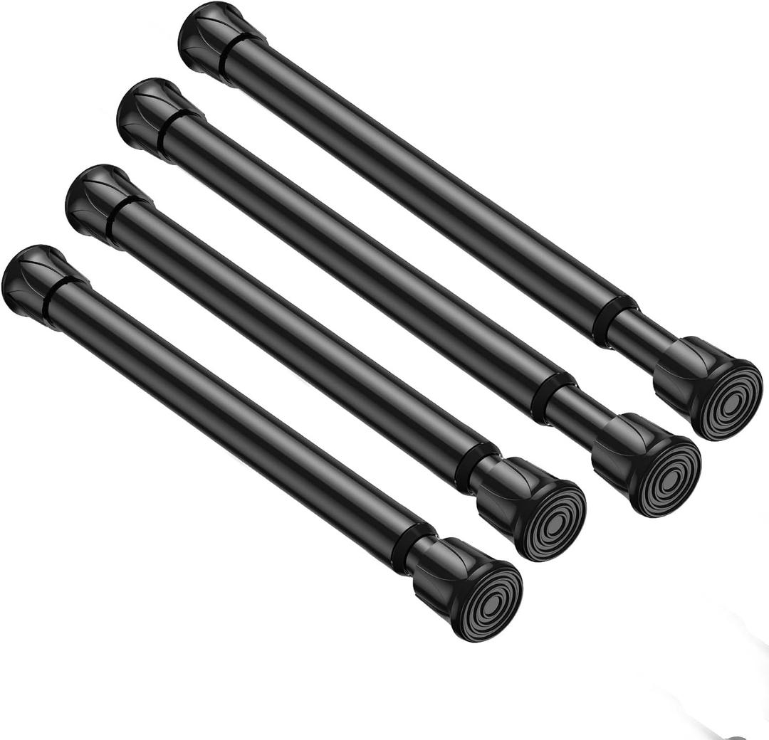 4 Pack Short Spring Tension Curtain Rod 8 to 12 Inch, Mini DIY Tension Rods No Drill for Slim Window Cupboard Sidelights, Black