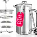Ziruma Non-Toxic French Press, Surgical Stainless Steel Coffee Press, Plastic-Free, Heavy Metal-Free, No Endocrine Disruptors, 34 Oz, Double Wall, 4-Layer Filter, Portable Coffee Maker
