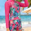 Girls Swimsuit Long Sleeve Rash Guard Bathing Suit Two Piece Swimwear Swimming Tops and Ruched Shorts 12-13Y