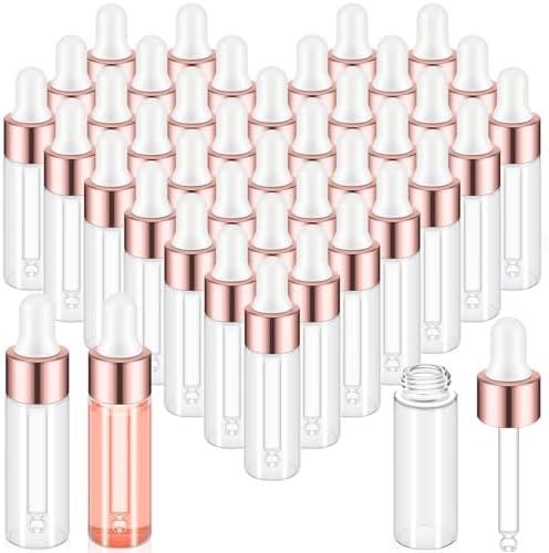 Didaey 200 Pcs Mini Glass Oil Dropper Bottle Bulk, Clear Essential Small Empty Bottles Sample Containers Perfume Liquid Vials with Cap for Traveling (5 ml,Rose Gold)