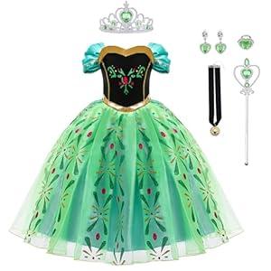 Princess Dress for Girls Princess Role Play Costume Christmas Halloween Birthday Party Princess Dress up Green Dress with Accessorie, 120