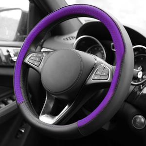 FH Group Geometric Chic Microfiber Leather Steering Wheel Cover Universal Fit for Cars & SUVs Purple