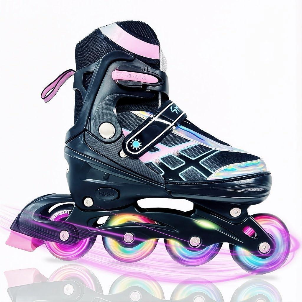 Adjustable Inline Skates for Kids and Teens Ages 4-16, All 8 Wheels of Inline Roller Skates Light Up, Safe and Fun Illuminating for Outdoor Indoor Sports, Size: M
