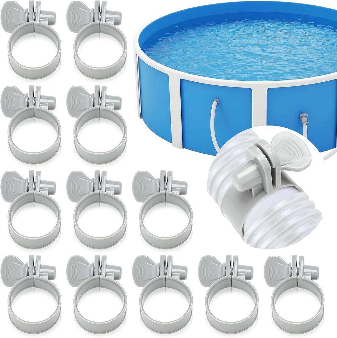 12 Pcs Adjustable Plastic Hose Clamps for 1.25''-1.5'' Above Ground Swimming Pool Replacement Thumb Clips Screw Key Hose Clamps Plastic Filter Pump Connector Clips