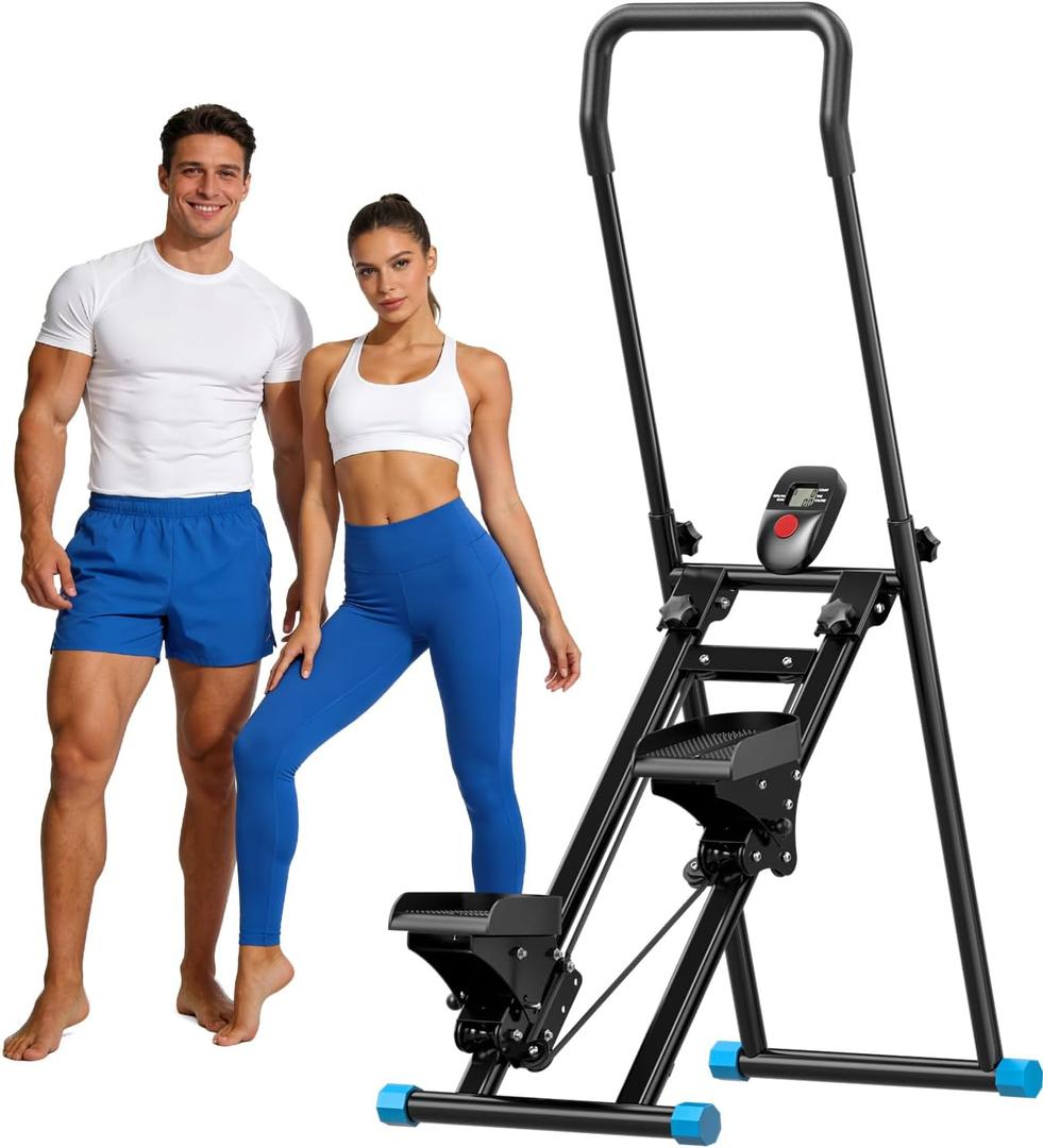 3-Level Adjustable Cardio Stair Stepper for Home, Folding Vertical Stair Stepper with Non-Slip Pedals & LCD Monitor, Portable Stair Stepper with Resistance & Handlebar, Supports 350 LBS, Unisex