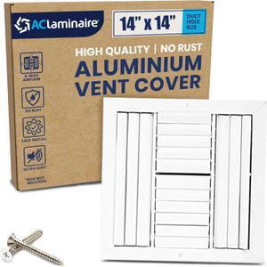 14x14 Inch (Duct Opening) Aluminum 4-Way Air Flow Vent  HVAC Vent Cover for Wall or Ceiling  Quiet HVAC Wall Register - Multi-Shutter Damper  Adjustable Curved Blade - Plastic Seal for Tight Fit