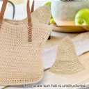 Womens Sun Hat Handmade Crochet Straw Bucket Hat Summer UV Protection Foldable Travel Cap UPF 50+ (Beige)