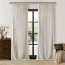 102 Inch Pinch Pleated Blackout Curtains for Bedroom 2 Panels Thick Linen Textured Memory Trained 100% Black Out Room Darkening Natural Cream Ivory Window Curtains Double Layer Pinch Pleat Drapes